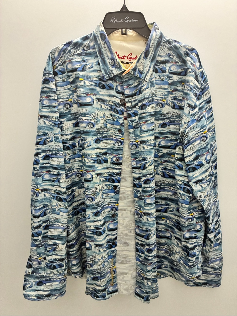 Robert Graham MCLAREN P1 Blue Multi-Print Car Motif Button-Up Shirt